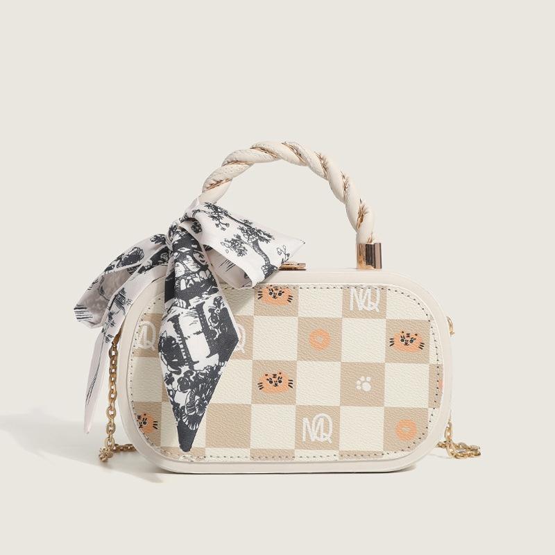 

IELGY Женская портативная квадратная сумка в клетку с буквами, универсальная маленькая квадратная сумка с милой цепочкой, сумка через плечо. бежевый