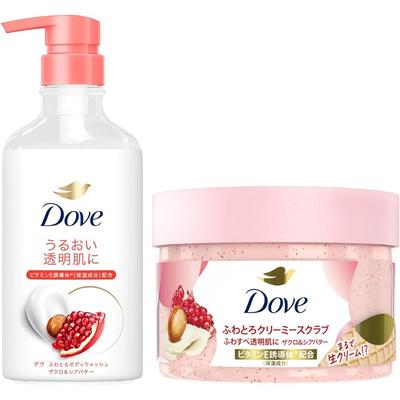 Dove Body Wash Pomegranate & Shea Butter 450g + Creamy Scrub 298g Exfoliating Body Care Set