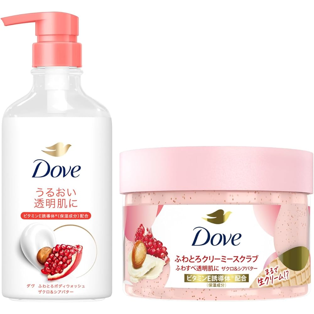 Dove Body Wash Pomegranate & Shea Butter 450g + Creamy Scrub 298g Exfoliating Body Care Set