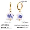 Stainless Steel Blue and White Porcelain Earrings Chinese Style Gold Hoop Earrings  Lady