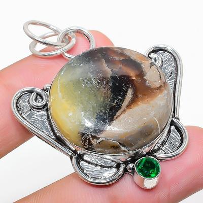 Natural Septerian Stone, Diopside 925 Sterling Silver Gift Pendant 2.05" W6u52