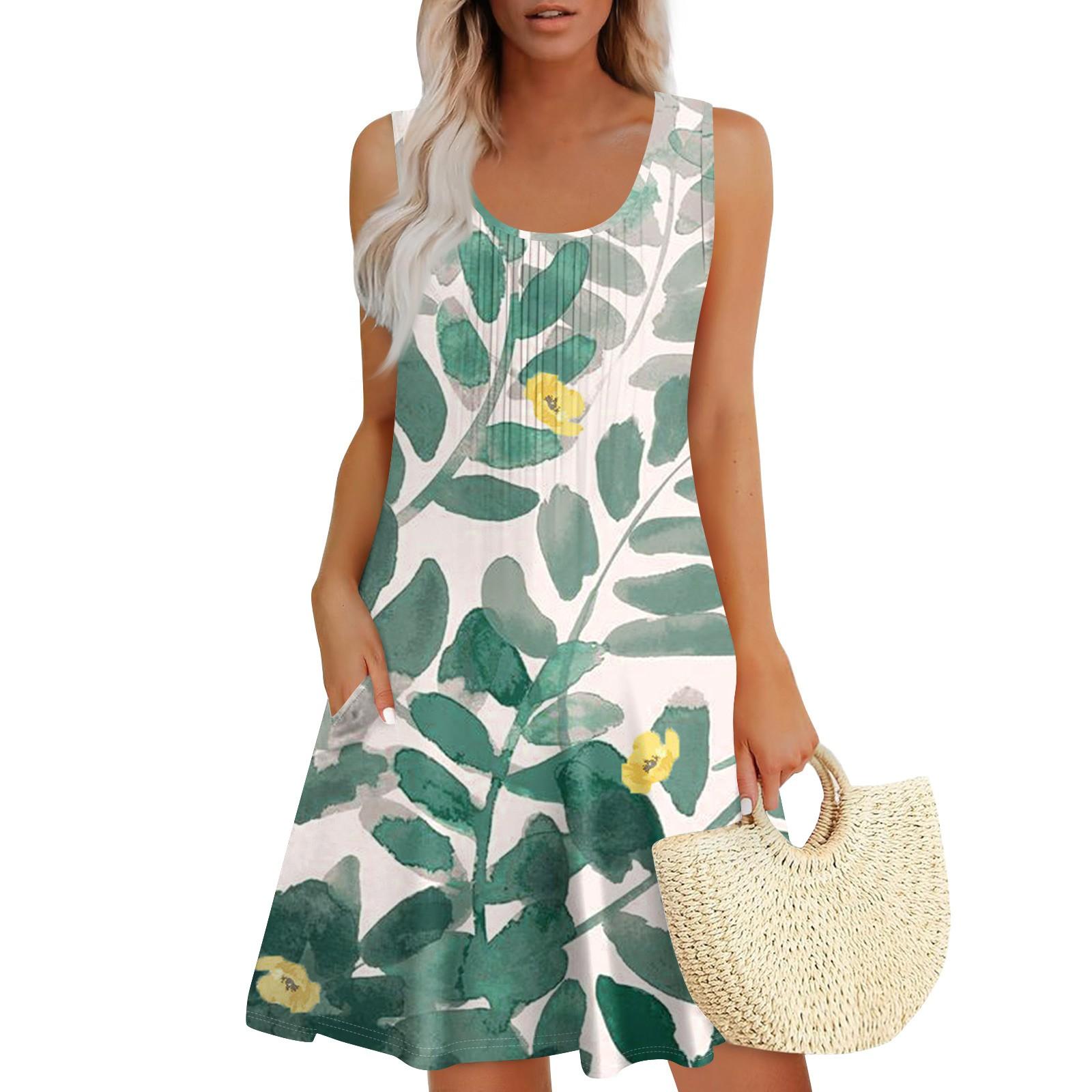 

Жіночі літні сукні Вільні сарафани без рукавів Сукня з кишенями S