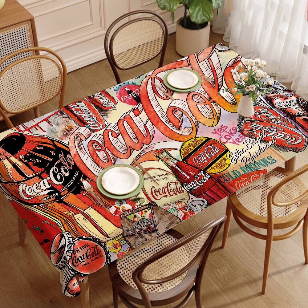 C-COCA Logo C-COLAS Rechthoekige Tafelkleden Bedrukte Tafeldoek Voor Boerderij Vakantie Bruiloft Feest Eettafel Decoratie 150x200cm