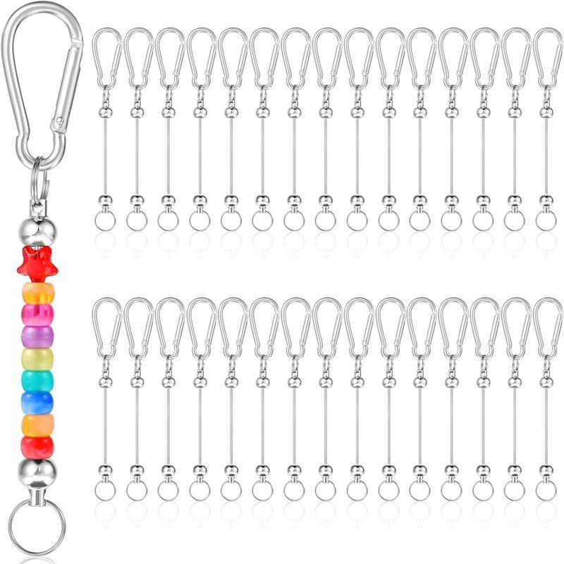 A95D-30Pcs Beadable Keychain Bars Sliver Bulk Blank Beadable Keychains Cute Metal Keychains Bar DIY Keychain Supplies B