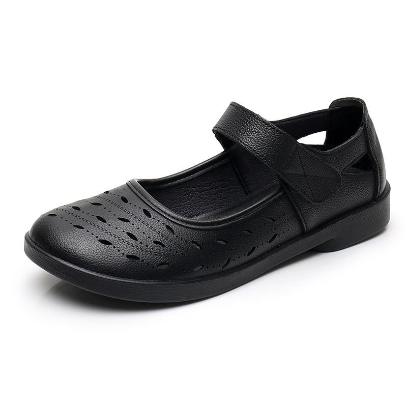 Leather Women's Shoes, Round-toed Flat, Soft-soled Sandals, Single Shoes