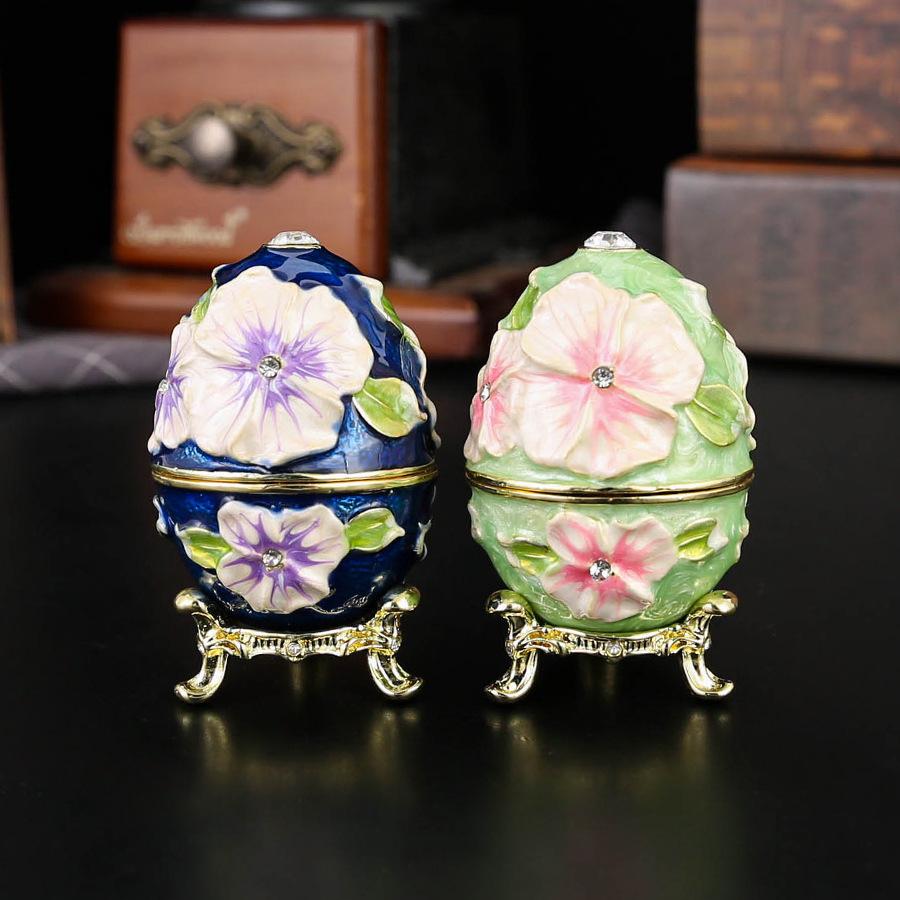 Metal enamel jewelry box Russian begonia egg jewelry box Home flip European small ornament storage