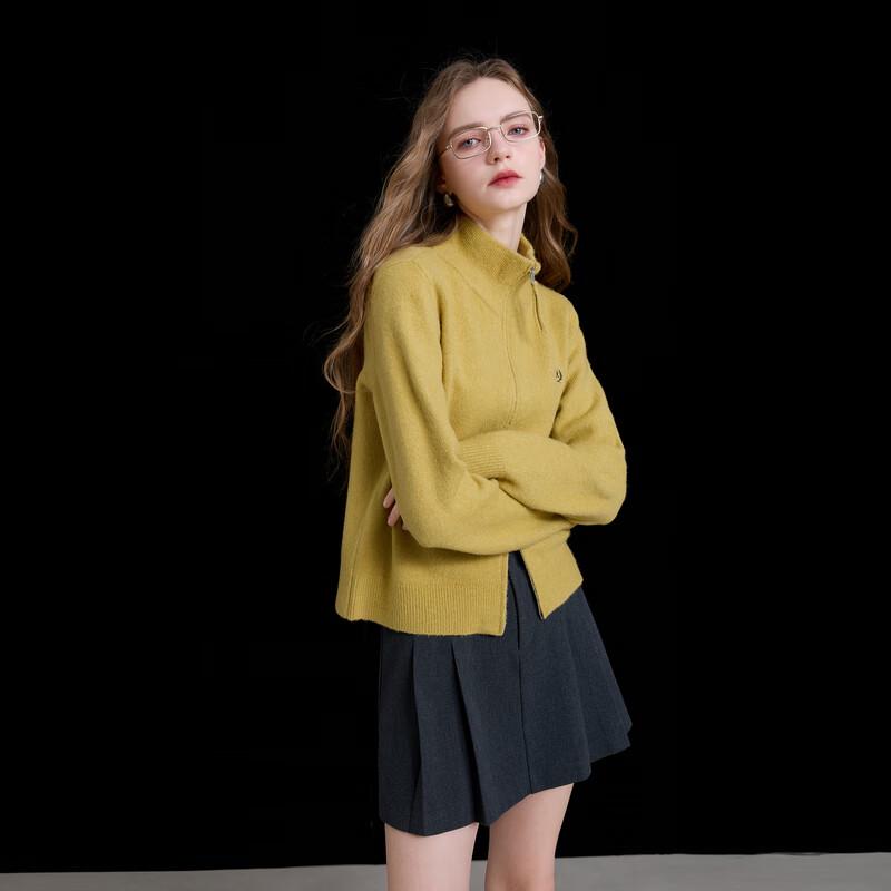 Sancai 2025 Winter Embroidered Stand Collar Knit Zipper Cardigan