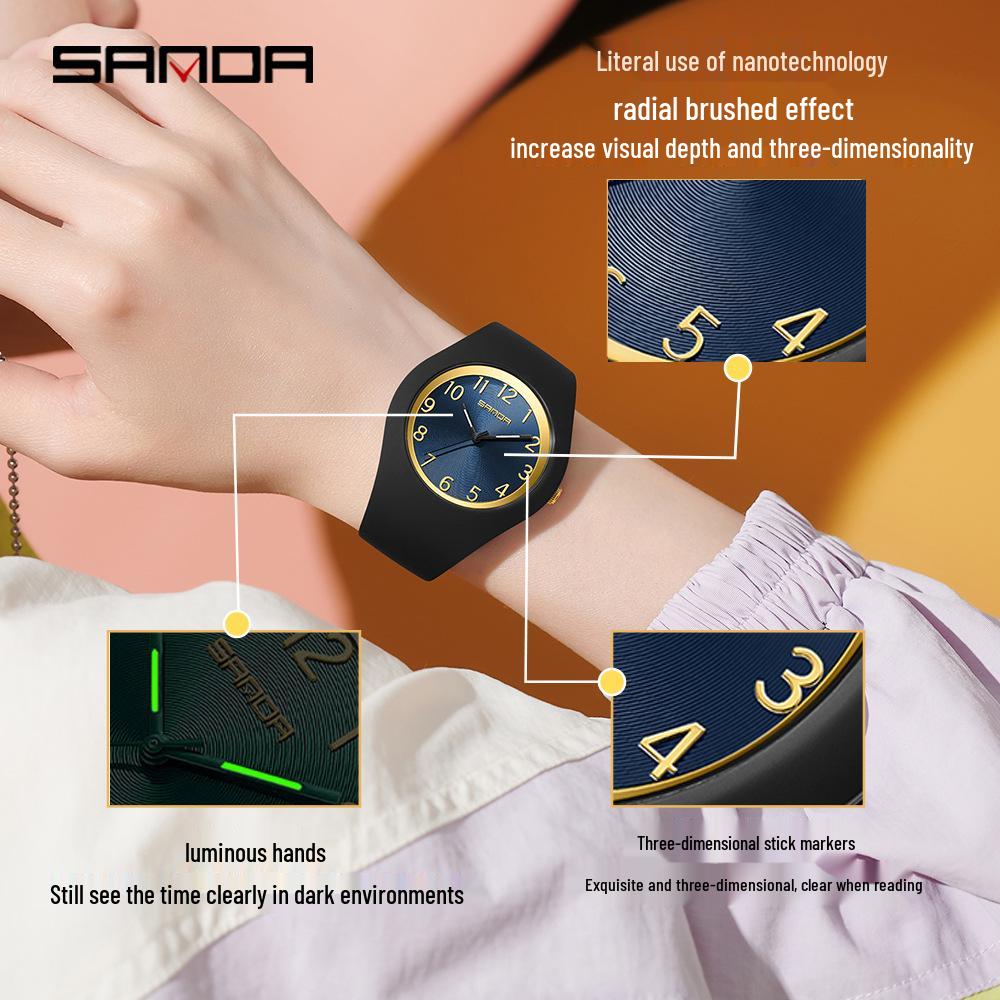 Sanda Unisex Lehké silikonové sportovní hodinky - Vodotěsné a tiché módní pro studenty