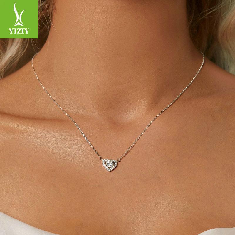 50 Points Moissanite Love Necklace Wedding, Romantic Proposal S925 Sterling Silver Heart Collarbone Chain