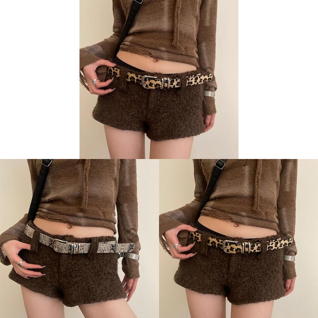 Animal Print Pu Leather Belt For Women With Metal Buckle Vintage Fashion Accessory