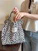Stylish Vintage Leopard Print Corduroy Shoulder Bag Spacious Tote For Daily Use
