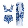 2026 Retro High-Waisted Women's Two-Piece Swimsuit with Beach Skirt for Hot Spring Resorts