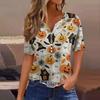 Dames T-skjorte Tee Halloween Trykket Knapp Kortermet Tunika Daglig Helgemote Basic V-hals Vanlig Topp