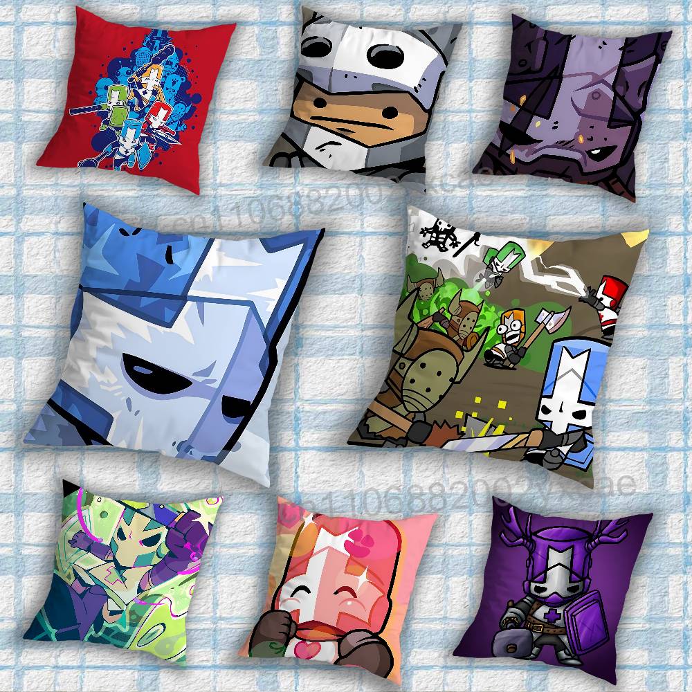 Game Blue Red Castle Crashers Pillow Case Anti-dustmite Pillowcase Invisible zipper silky short plush Sofa cushion cover