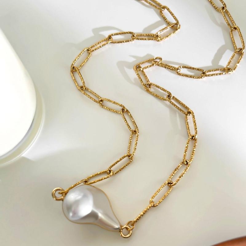 Elegant Double Layer Baroque Pearls Necklace Stainless Steel Adjustable Chain Everyday Jewelry Accessory Gift