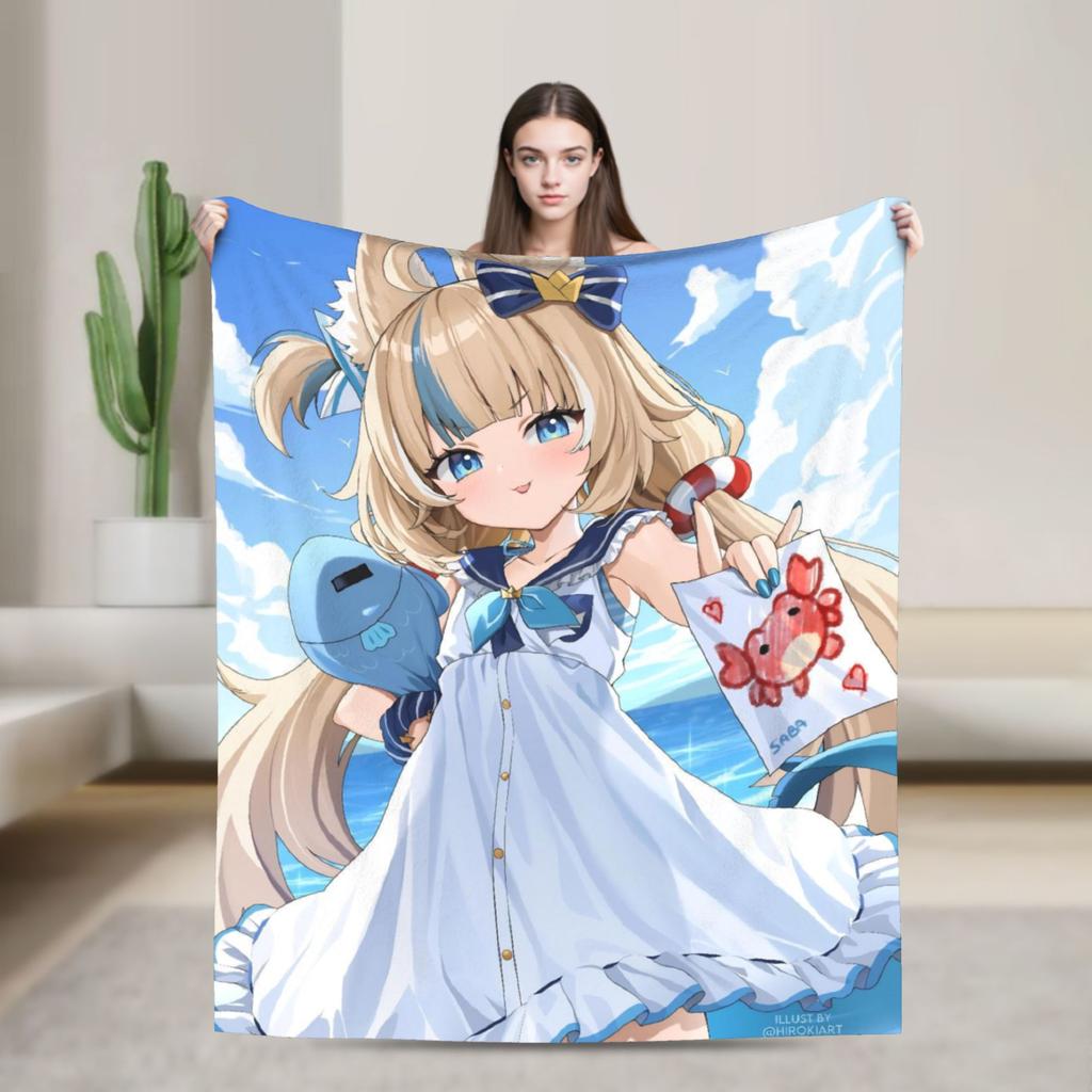 Super Warm Blanket Camping Sameko Saba VTuber Throw Blanket  Flannel Bedspread For Couch Bed Funny Sofa Bed Cover