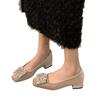 Black High Heels Women's Thick Heels 2025 Spring and Autumn New Rhinestone Versatile French Temperament Mary Jane Single Shoes Women's Head