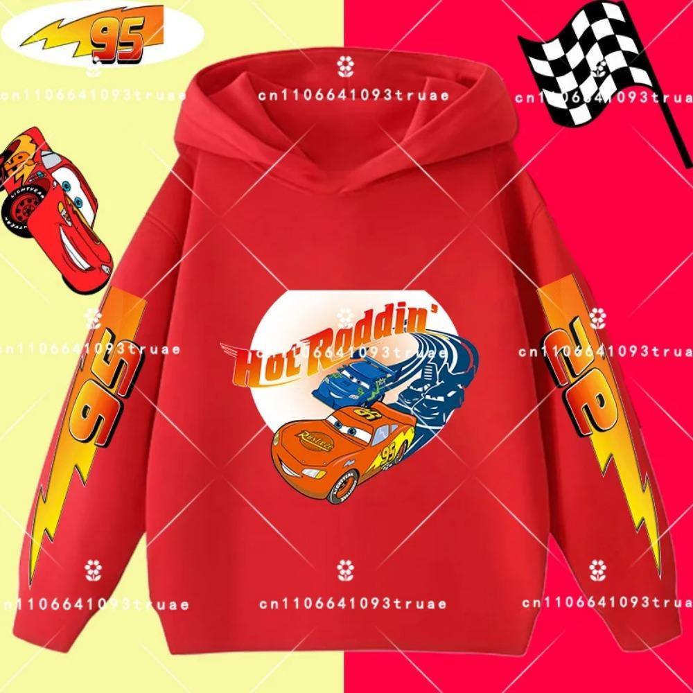 Cars Lightning McQueen Racing Children Hooded Sweatshirt Boy Girl Autumn Winter Daily Outdoor Vacation Casual Warm Sportswear