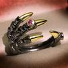 Vintage Metal Dragon Claw Ring for Men Personality Punk Two Tone Inlaid Pink Zircon Demon Ring Party Jewelry