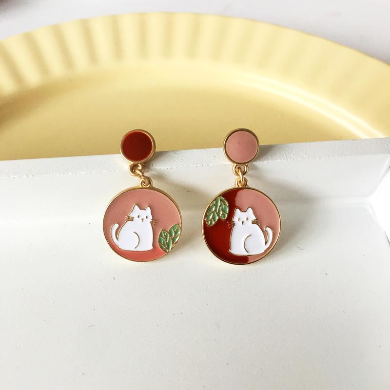 Fashion Cute Animal Kitten Leaf Dangle Earrings For Women Cat Rabbit Moon Flowers Asymmetrical Sweet Earring Girl Party Jewelry