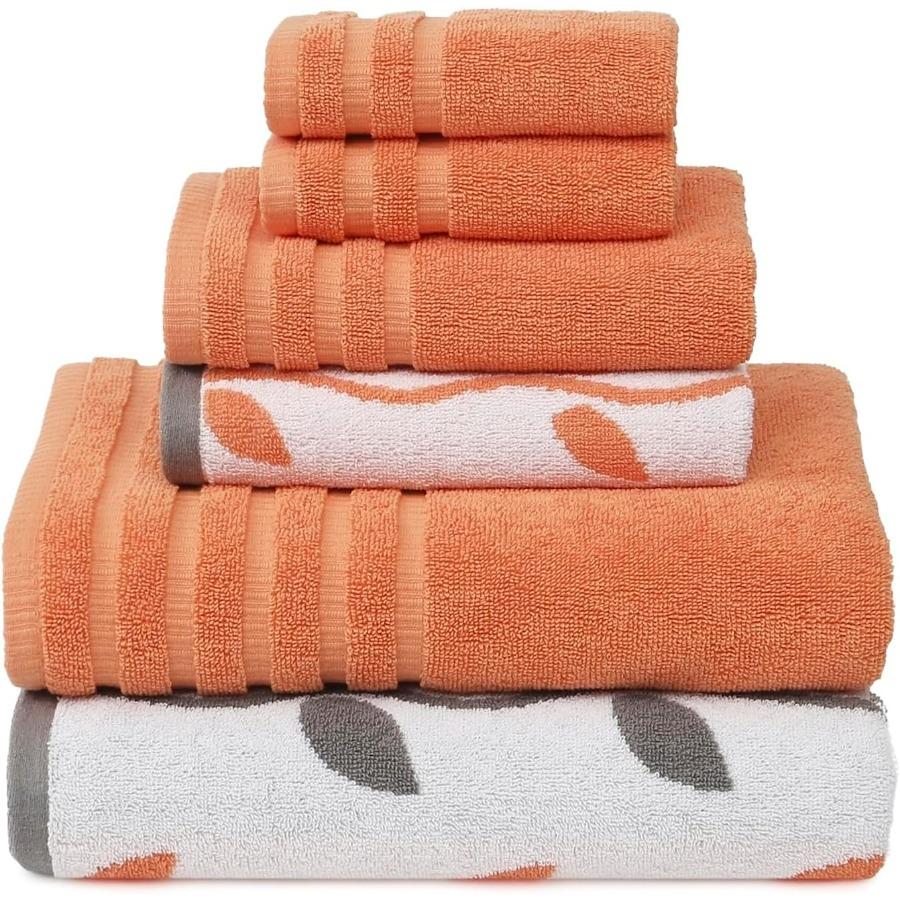 Organic Vines 6Piece 100 Cotton Towel Set Yarn Dyed Jacquard Solid Design for Bathroom and Spa Use Includes 2 Bath Towels 2 Han
