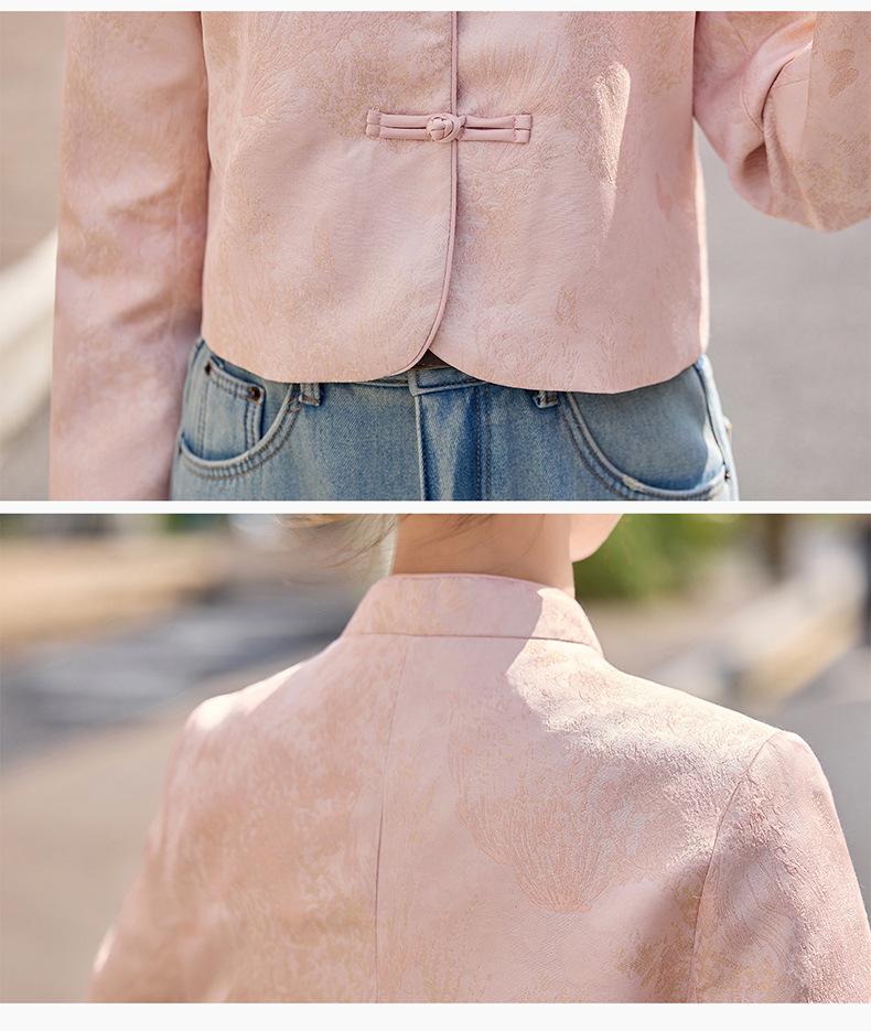 2025 Small Mandarin Collar Jacquard Jacket for Women - Spring/Autumn Fashion