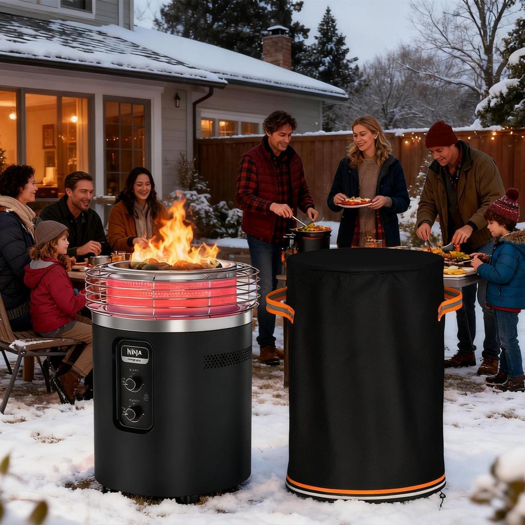 Patio Fire Column Cover Heavy Duty Waterproof Outdoor Furniture Protector Cylinder Fireplace Fire Pit Protector For Yard Balcony