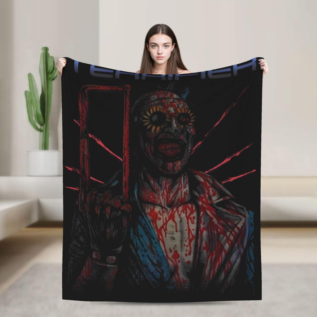 Terrifier 3 Merry Christmas Blanket Fleece Print Clown Movie Horror  Multifunction Soft Throw Blanket for Sofa Office Bedspread
