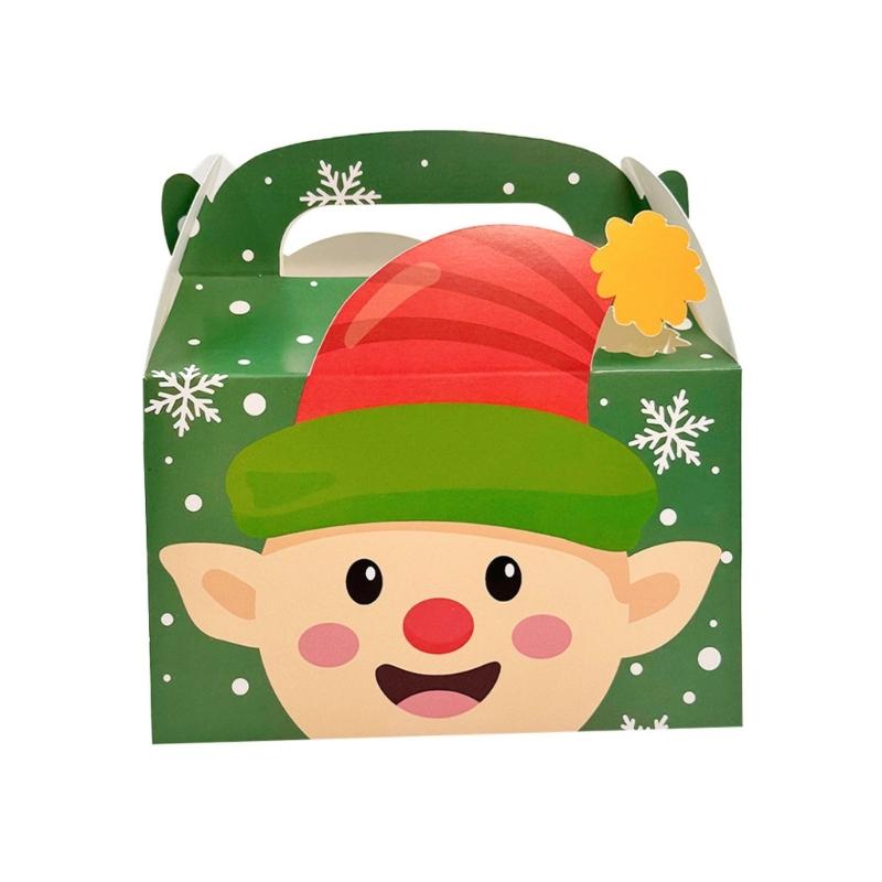 Environmental Friendly Paper Substance Christmas Holiday Party Candy Box With Handle For Cake Dessert Chocolate Gift Packaging Storage