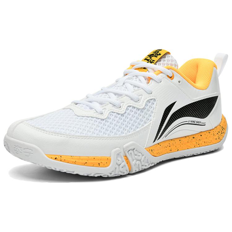 Li Ning Saga 2 Lite Rubber Cushioning, Wear Resistant Low Top Badminton Shoes Unisex White Yellow AYTT003-3