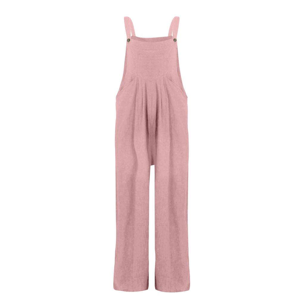 Women's Fashion Casual Loose Sleeveless Vest Square Neck Pleated Wide Leg One-Piece Belt Pocket