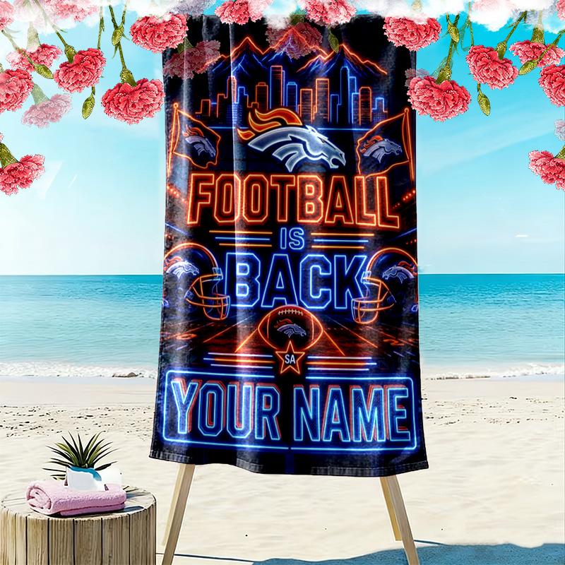 Name Custom Denver Broncos Logo Print Beach Towel, Large Soft Quick Dry Towel for Beach Camping Swimming