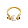 Medieval Diamond-Studded Pearl Earrings and Peace Love Crown Stacking Ring with Advanced Brushed Design