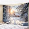 Blue Winter Forest Christmas Tapestry, Snow-Covered Pine Trees Wall Hanging, Aesthetic Holiday Backdrop for Bedroom Decor