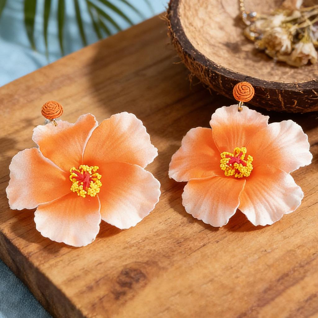 Fashion exaggerated flower earrings Bohemian vacation temperament petal stud earrings summer temperament earrings women