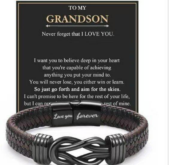 Men's Magnetic Black Twist Stainless Steel and Woven Leather Bracelet