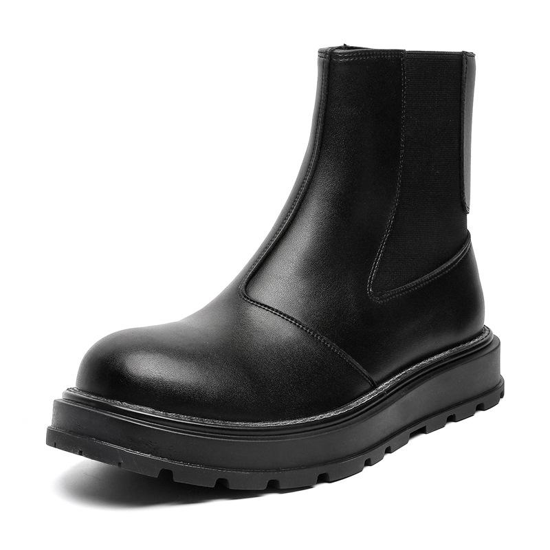 Men's Casual Stage Nightclub Original Leather Boots Black Stylish Platform Shoes Cowboy Spring Autumn Boot Cool Chelsea Botas