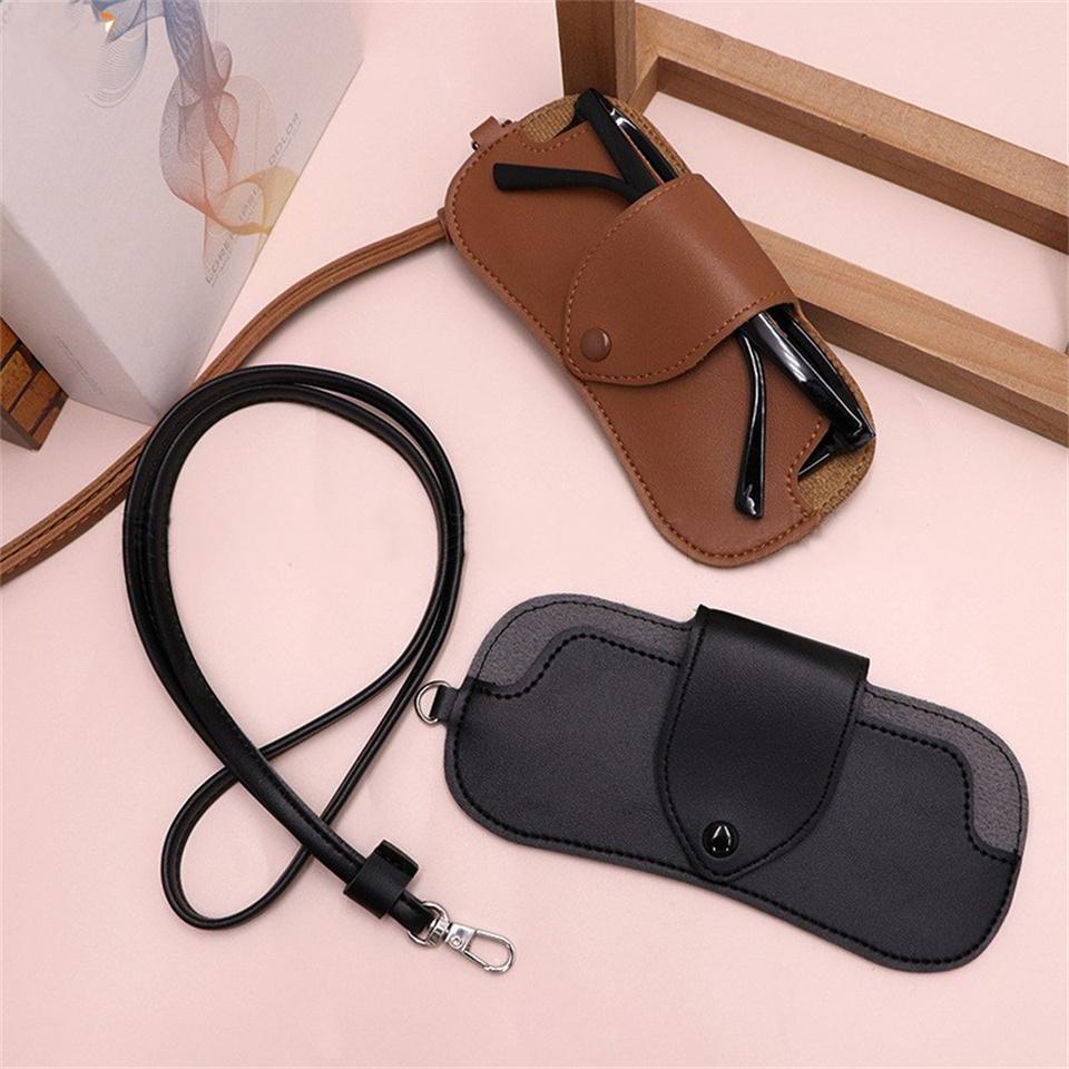 1PC Waterproof Sunglasses Bag Portable Hanging Neck Glasses Storage Case Fashion PU Leather Eyeglasses Pouch For Women Men
