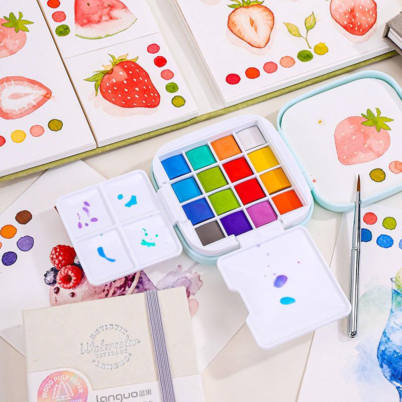 Languo Watercolor Palette Set 16 Colors Mini Portable Solid Watercolor Pigment Set Travel Paint Palette For Painting Writing