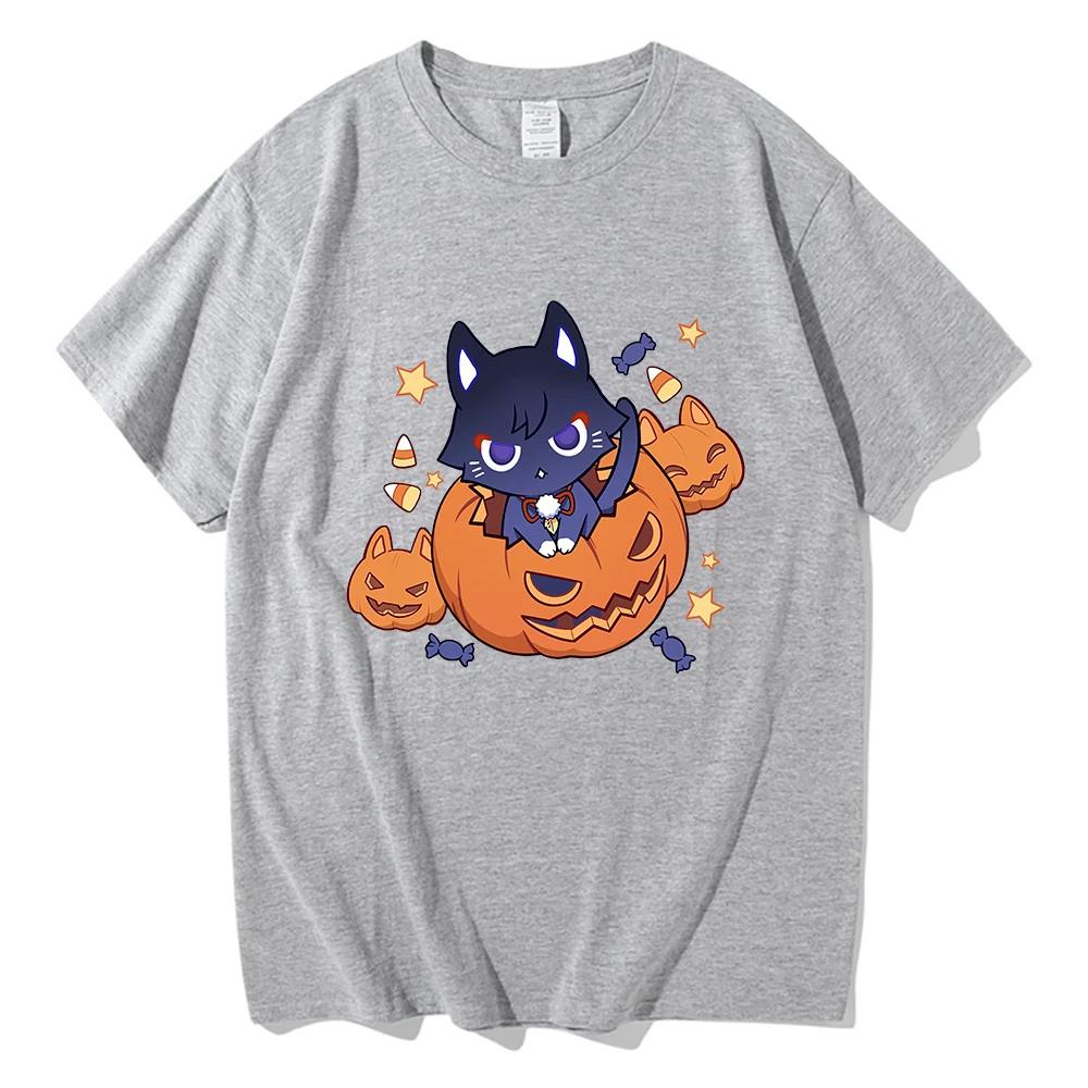 Genshin Impact Scaramouche Cat T Shirt Funny Men/women Clothing Harajuku Halloween Tops Vintage Unisex Cotton Graphic T Shirts