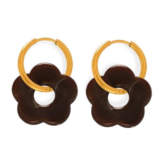 

Wholesale Minimalist Acrylic Flower Huggie Earrings Gold Ear Buckle Women Korean Cute Colorful Resin Drop Earrings for Girls коричневий