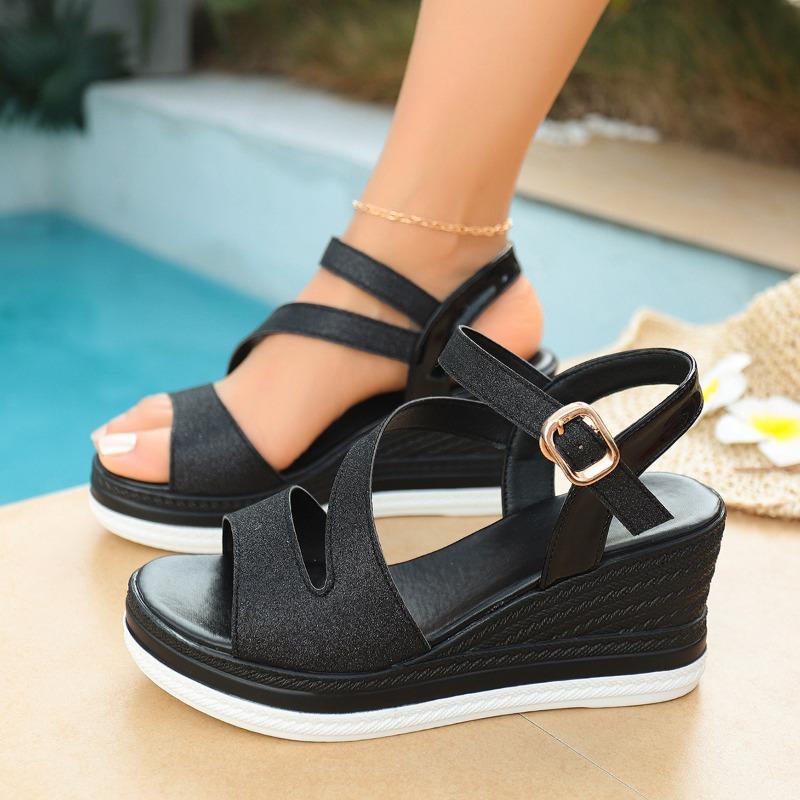 New Style Wide-fit Platform Sandals with One-piece Buckle Strap, Chunky Heel, Women's Shoes