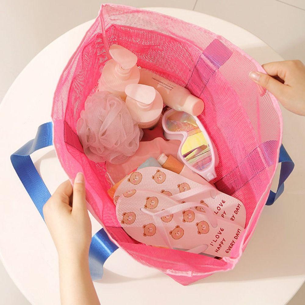 Foldable Hollow Tote Bag Large Capacity Swimming Handbag Portable Mesh Shoulder Bag Girls