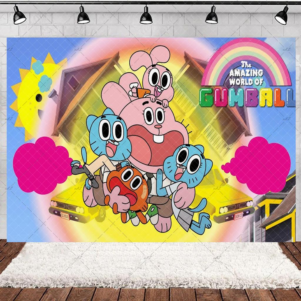 Cartoon Amazing World Birthday Party Decorations Gum&balles Balloon Banner Cake Topper Rabbit Cat Anime Backdrop Kid Favor Gift