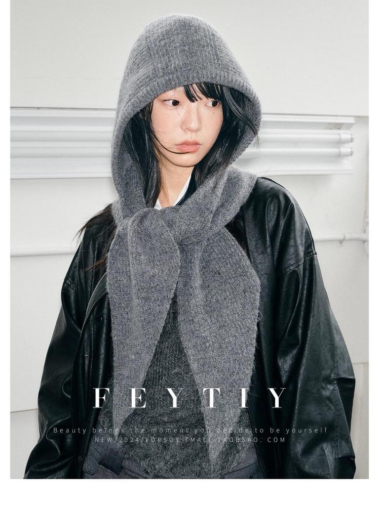 Korean Style Knit Hat & Scarf with Ear Protection - Women's Winter Balaclava