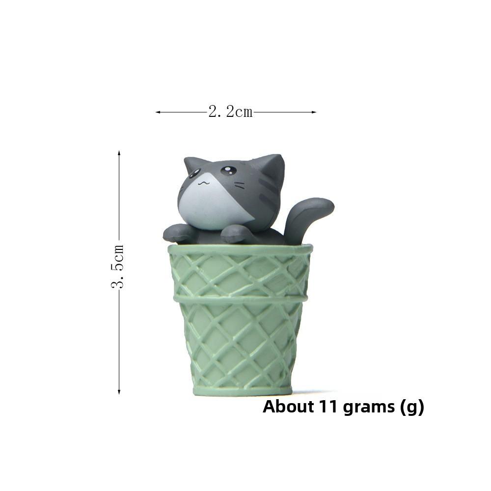 Cute Matcha Cartoon Ice Cream Cone Cat Mini Model Decoration For Decor Landscape
