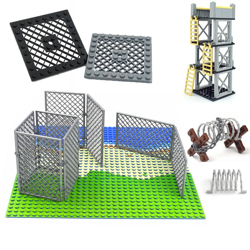 Military Base Barbed wire Building Block City military Scene Accessory Fence Isolation Net MOC Parts Brick 30104 92338 Chain