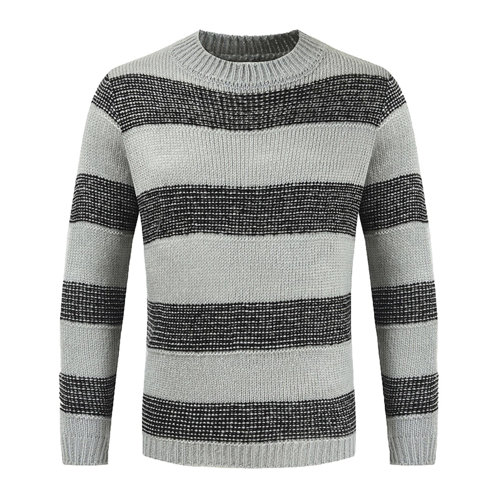 

Мода для отдыха с длинным рукавом с круглым вырезом в полоску Цветной контрастный мужской свитер с круглым вырезом XXXL
