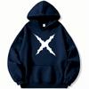 Minimal-cross Men Hoodie Classic Hooded Pullover, Abstract Star Cross Symbol Front Print, Cozy Fleece Sweatshirt for Outdoor Daily Sessions