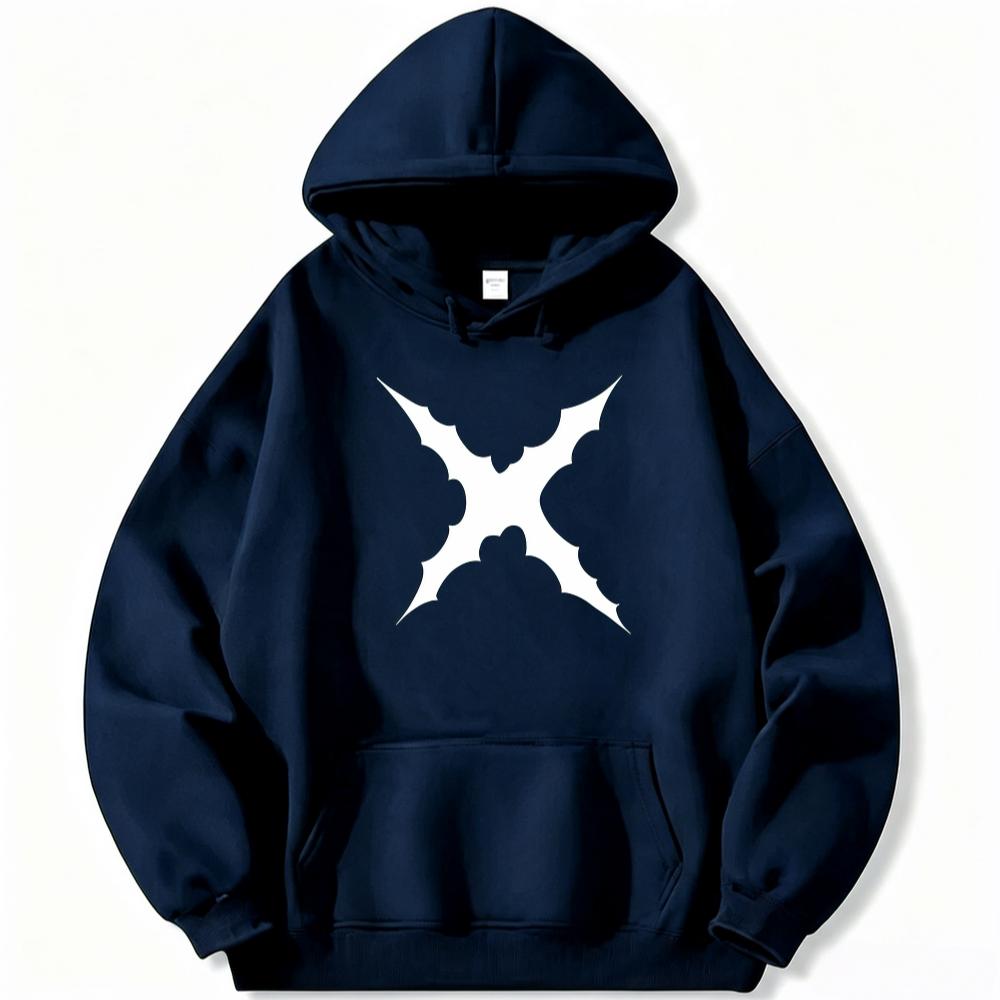 Minimal-cross Men Hoodie Classic Hooded Pullover, Abstract Star Cross Symbol Front Print, Cozy Fleece Sweatshirt for Outdoor Daily Sessions